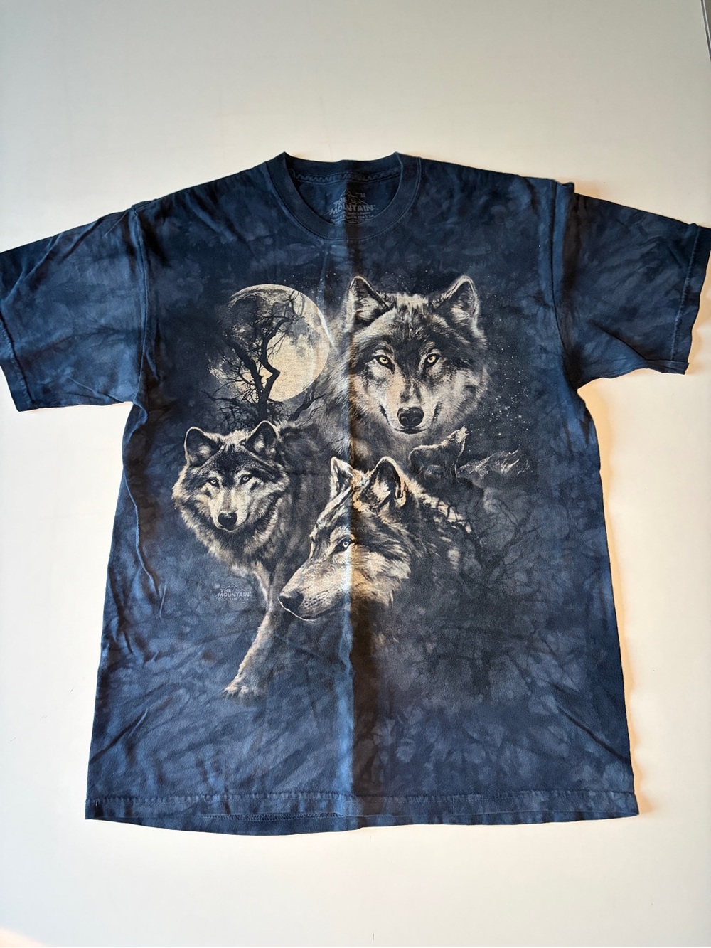 The Mountain T-Shirt adult medium Blue Tie Dye Moon & Wolves Wolf Pack Y2K